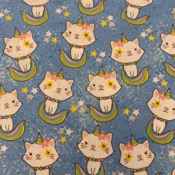 Pretty Kitty Unicorn sparkle stars baby quilt apparel home fabric 2 yard piece - Picture 2 of 3